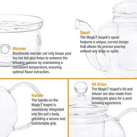 Glass teapot 600cc features and infuser - Magic T New Zealand